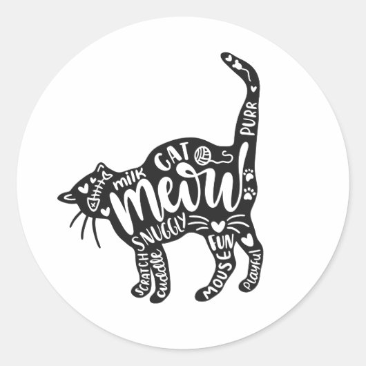 Katze mit Worten im Inneren Runder Aufkleber (Vorderseite)