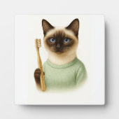 Katze mit Zahnbürste Fotoplatte (Vorderseite)