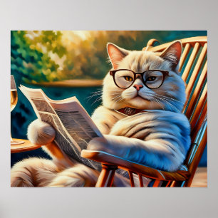 Katze mit Zeitung Poster
