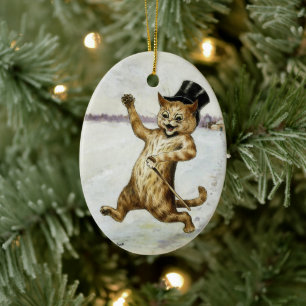 Katze mit Zylinder & Spazierstock • Louis Wain • O Keramik Ornament