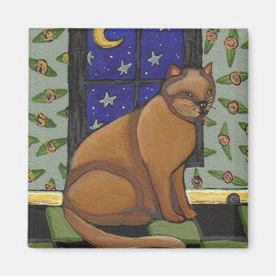 Katze, Mond u. Sterne - Magnet