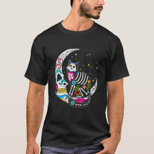 Katze Mond Zucker Schädel Dia de Los Muertos Mexik T-Shirt