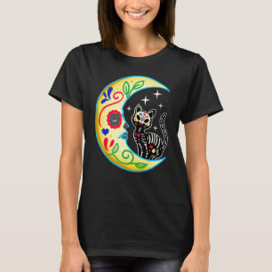 Katze & Mond Zucker Schädel Dia de Los Muertos Tag T-Shirt