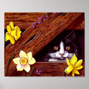 Katze Narzissen Scheune Original Kunst Creationart Poster