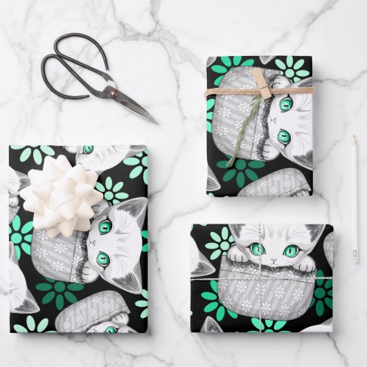 Katze Niedlich und spielerisch aus einem Pocket Geschenkpapier Set (Vorderseite)