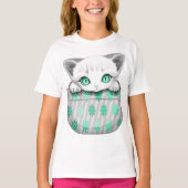 Katze Niedlich und spielerisch aus einem Pocket T-Shirt (Vorderseite)