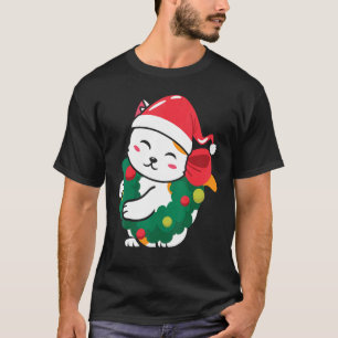 Katze Niedliche Katze Weihnachtsmann Hut Weihnach T-Shirt