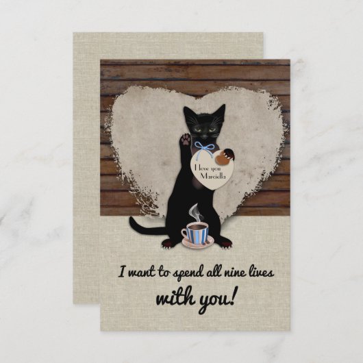 Katze Nine lebt Personalisierte Valentinkarte Einladung (Vorne/Hinten)