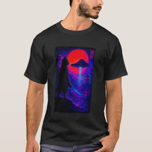 Katze Ninja Alien Vaporwave Japanische Kunst Samur T-Shirt