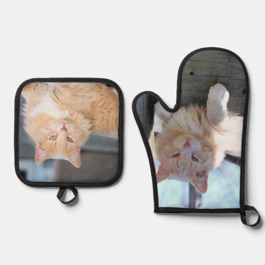 Katze Ofenhandschuh & Topflappen-Set (Vorderseite)
