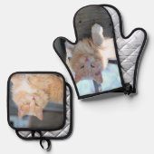 Katze Ofenhandschuh & Topflappen-Set (Vorderseite/Rückseite)