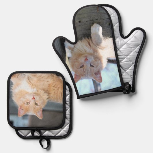 Katze Ofenhandschuh & Topflappen-Set (Vorderseite/Rückseite)