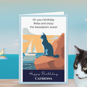 Katze Ozean Blick Retro Personalisiert Alles Gute Karte