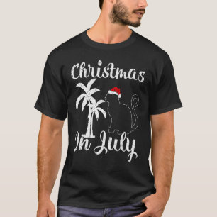 Katze Palme Baum Weihnachtsmann Hut Katze Weihnach T-Shirt