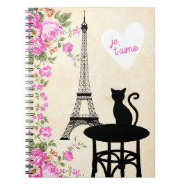 Katze Paris Je T'aime und Eiffelturm-Notizbuch Notizblock
