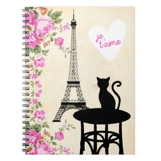 Katze Paris Je T'aime und Eiffelturm-Notizbuch Notizblock (Vorderseite)