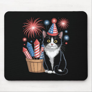 Katze Patriotisch Amerika Katzen Usa-Flagge Feuerw Mousepad