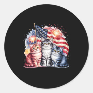Katze Patriotisch Amerika Katzen USA-Flagge Feuerw Runder Aufkleber