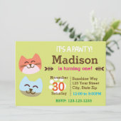 Katze Pawty Geburtstags-Einladung Einladung (Stehend Vorderseite)