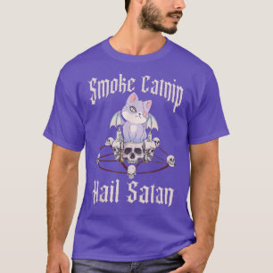 Katze Pentagram Gothic Smoke Catnip Hail Satan  T-Shirt