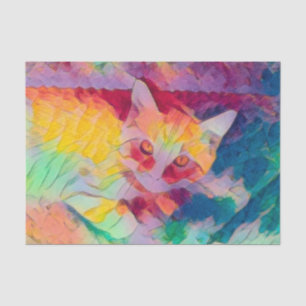 Katze Pop Art Bunt Gelb Pink Blau Hippie Seidenpapier