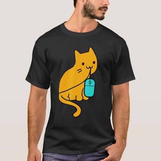 Katze Programmierer Gamer isst PC-Gaming-Maus T-Shirt (Vorderseite)