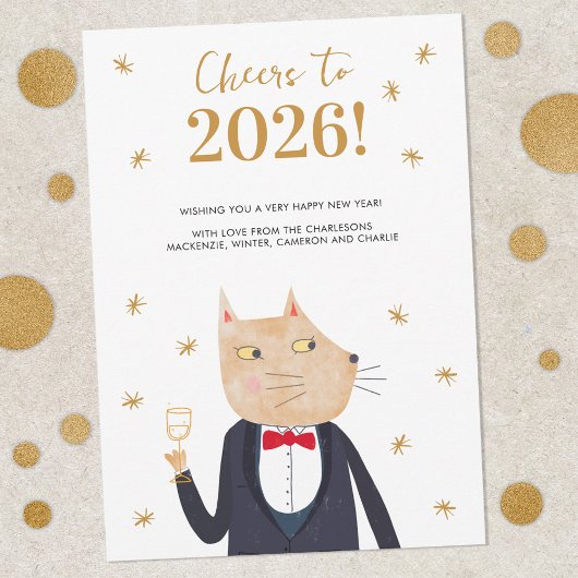 Katze prostet auf 2026 Personalisierte Neujahrskar