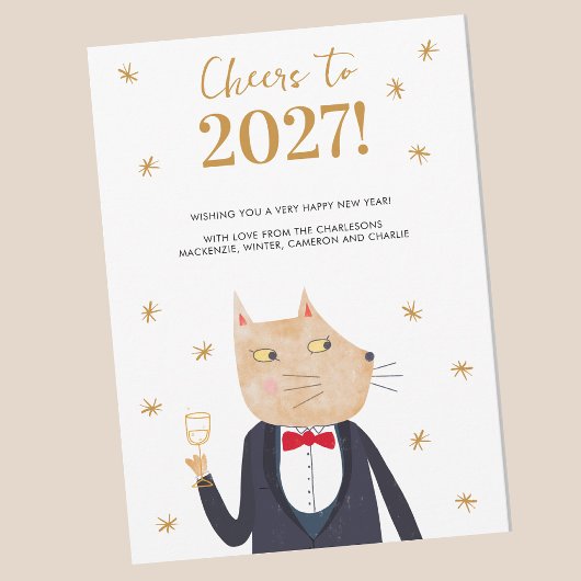 Katze prostet auf 2027 Personalisierte Neujahrskar