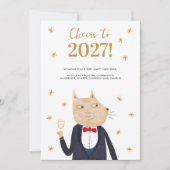 Katze prostet auf 2027 Personalisierte Neujahrskar (Vorderseite)