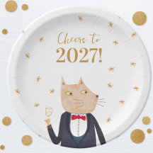 Katze prostet auf das neue Jahr 2027