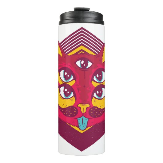 Katze Psychedelisch Thermosbecher (Vorderseite)