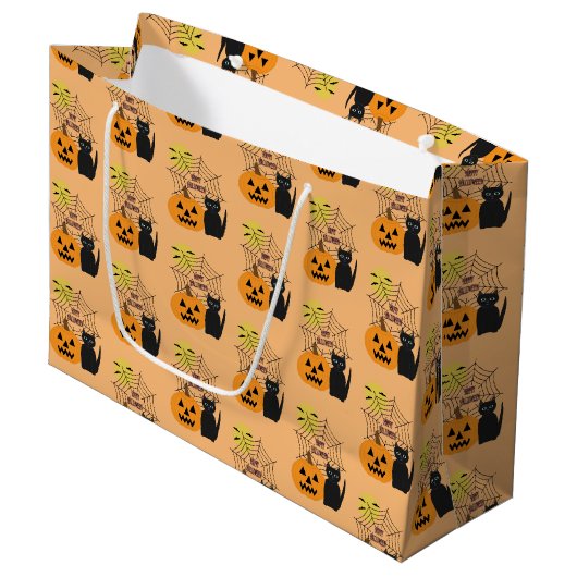 Katze & Pumpkin Halloween Große Geschenktasche Große Geschenktüte (Vorderseite Schrägansicht)