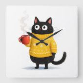 Katze Quadratische Wanduhr (Vorderseite)