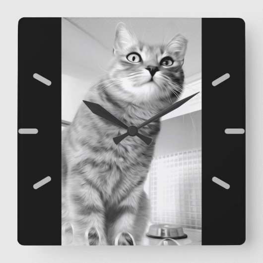 Katze Quadratische Wanduhr (Vorderseite)
