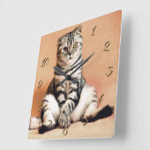 Katze Quadratische Wanduhr (Winkel)