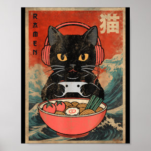 Katze Ramen Japanisch Lustig Grafik Kawaii Anime Poster