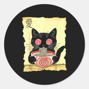 Katze Ramen Japanische Lustige Grafische T-Shirts Runder Aufkleber
