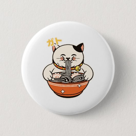 Katze Ramen Kawaii Design Button (Vorderseite)
