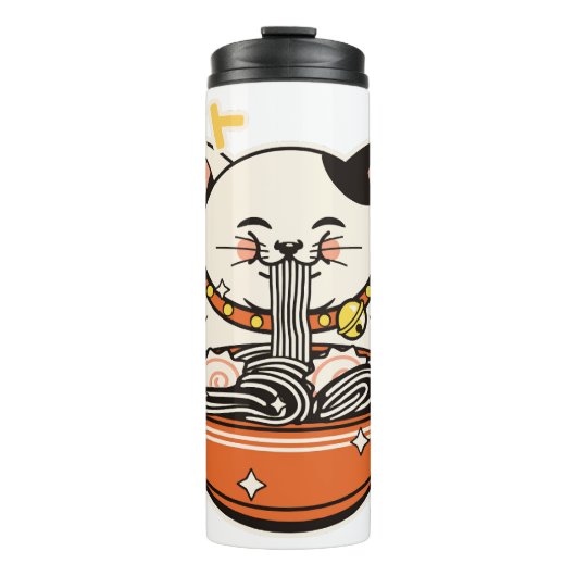 Katze Ramen Kawaii Design Thermosbecher (Vorderseite)
