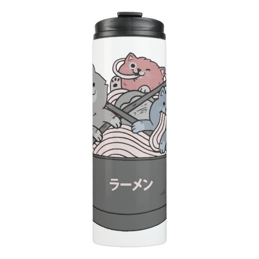 Katze Ramen Kawaii Thermosbecher (Vorderseite)