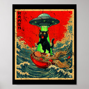 Katze Ramen Ufo japanische Anime Grafik T-Shirts M Poster