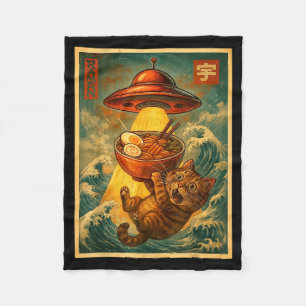 Katze Ramen Ufo Lustig Männer Frauen Teenager Kind Fleecedecke