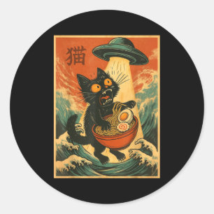 Katze Ramen Ufo Lustiger Japanischer Anime-Shirt M Runder Aufkleber