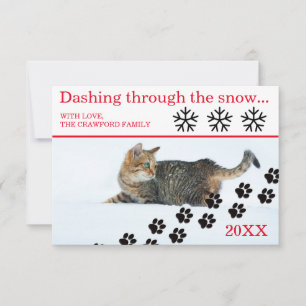 Katze rast durch den Schnee - 3x5 Weihnachtskarte Einladung