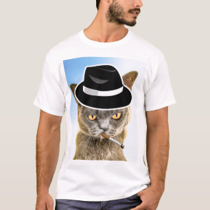 KATZE RAUCHER ZIGARETTE TRAING FEDORA T - SHIRT