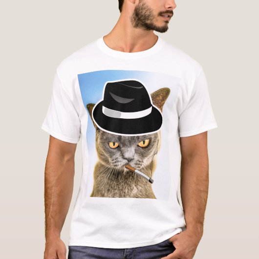 KATZE RAUCHER ZIGARETTE TRAING FEDORA T - SHIRT (Vorderseite)