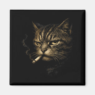 Katze raucht Zigarette Retro-Skizze lustiges Meme Magnet