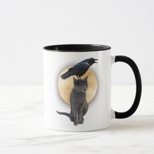 Katze, Raven, Full Moon Halloween-Tasse Tasse (Rechts)