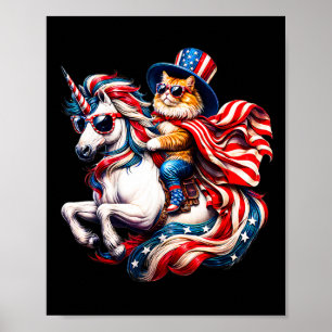 Katze reitet auf Einhorn USA-Flagge Patriotisch 4. Poster