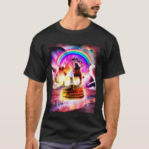 Katze reitet auf Kamel mit Pfannkuchen und Milchsh T-Shirt